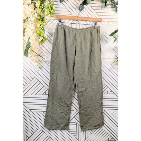 FUNKY PEOPLE Women's Green Cotton Boho Lagenlook Pants Hippie Button Size M READ - Picture 1 of 9